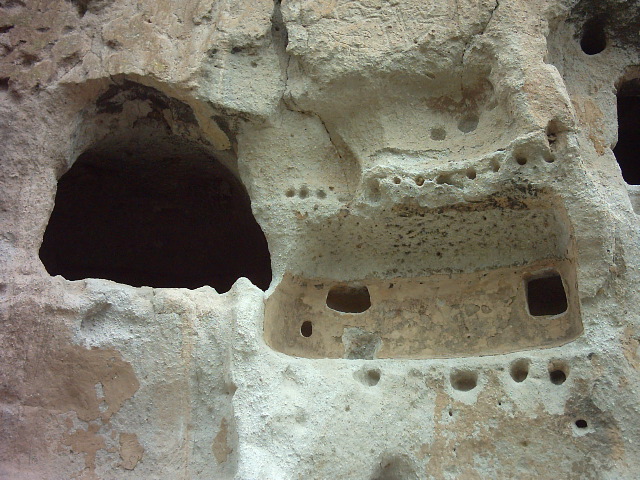 Viga holes, where large dwellings were built out from the cliff face