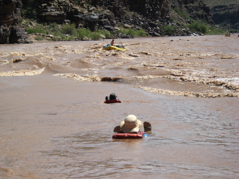 When you swim a rapid, you're supposed to keep your feet first.