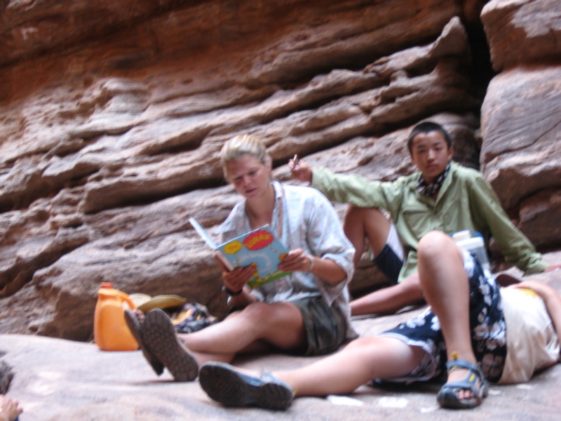 Tracy (trip leader) reads The Lorax.  Ben may be giving her rabbit ears