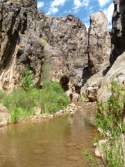 Slippery wet hike to a waterfall